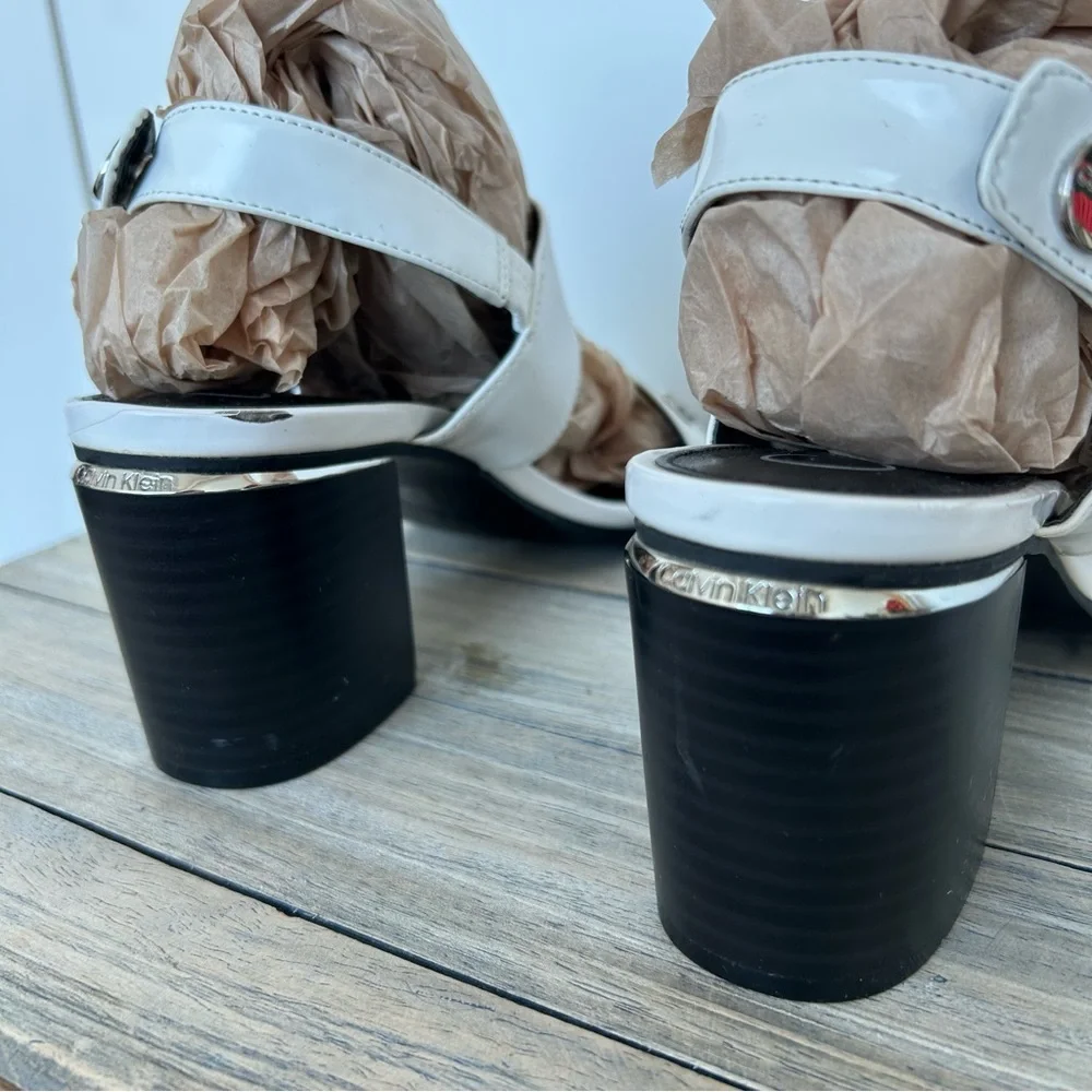 White Calvin Klein Block Heel Sandal Heels - Picture 6 of 10